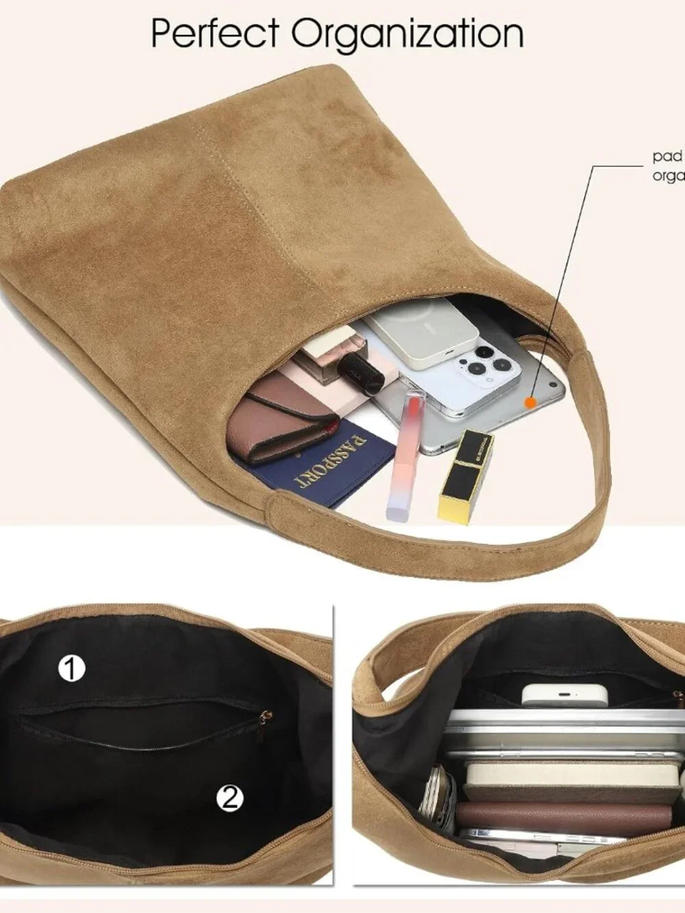 Slouchy Suede Hobo bag for Women Casual Shoulder Bag Soft Cresent Tote Purse Han